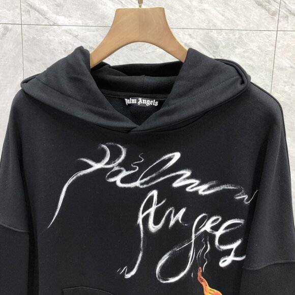 NWT Palm Angels Scribble Letters Printed Hoodie Black - Picture 7 of 8